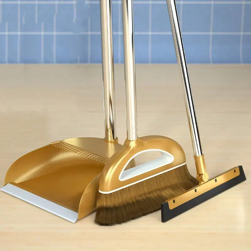 Magic Broom and Plastic Dustpan Set Cleaning Tools Sweeper Wiper for Floors Home Accessories Sweeping Dust Brush Multifunction Oasis Select Gold 3PCs