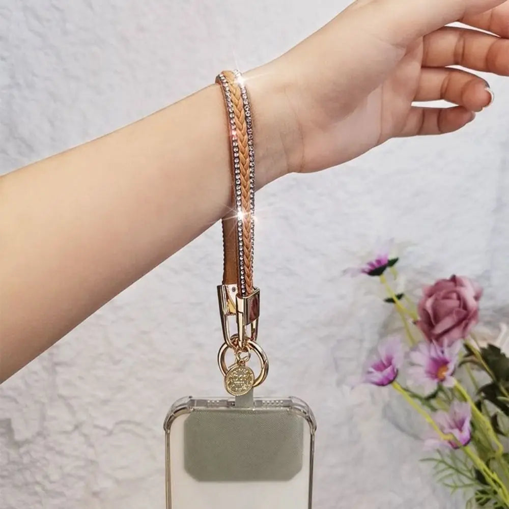 PU Leather Leather Wrist Mobile Phone Lanyard Anti-loss Short Leather Durable Portable Pendant Chain Portable Rhinestone Oasis Select