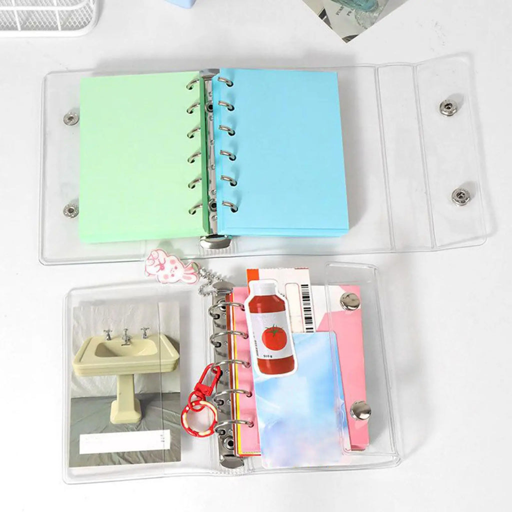 A6 A7 Transparent 6 Ring Binder Cover Clear PVC Notebook Closure Binder Cover Loose Leaf Folder for Ring-Bound Planner Pages Oasis Select