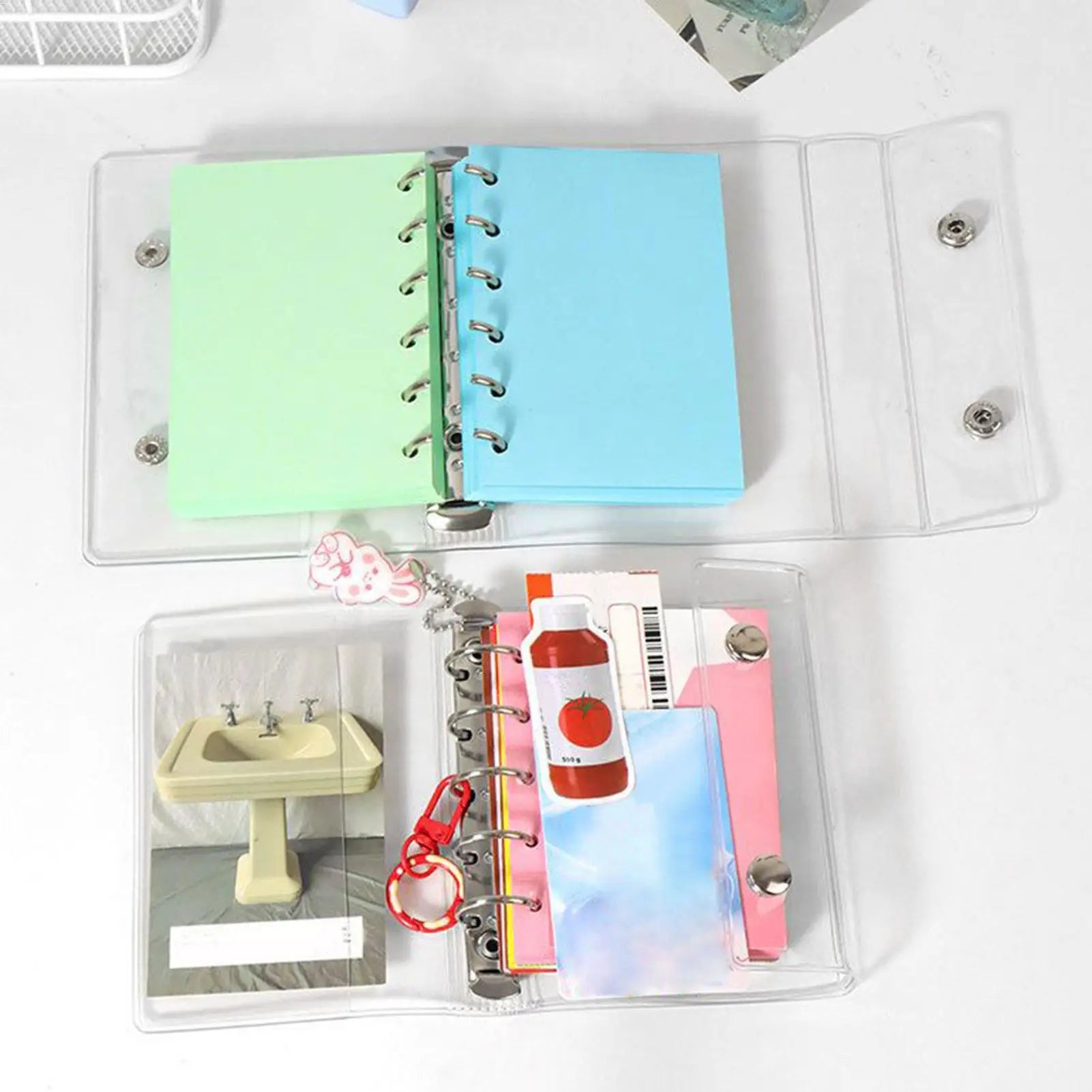 A6 A7 Transparent 6 Ring Binder Cover Clear PVC Notebook Closure Binder Cover Loose Leaf Folder for Ring-Bound Planner Pages Oasis Select