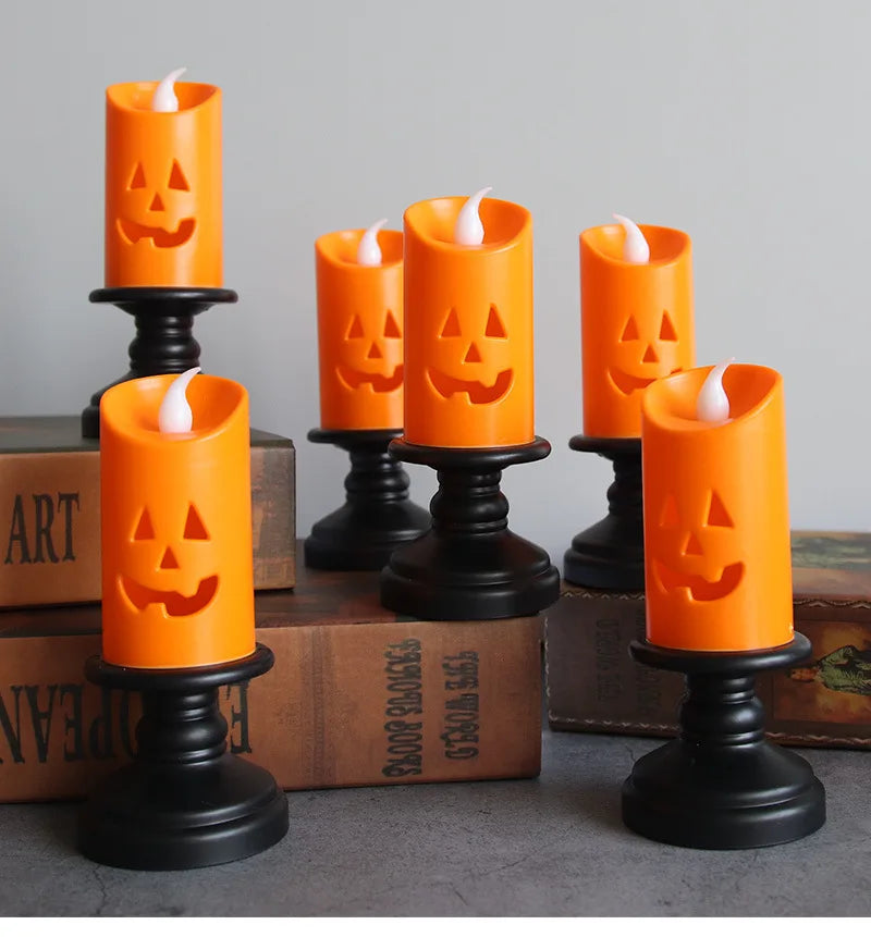 Halloween Decoration Jack-o '-lantern LED Candlestick Table Decoration Site Layout Props Halloween Candle Light Oasis Select