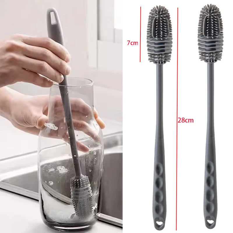 Long Handle Cup Brush,Kitchen Glass Bottle Cleaning Brush,Milk Bottle Tea Cup Scrubber,No-Electricity Required Cleaning Tool Oasis Select 2pcs B grey
