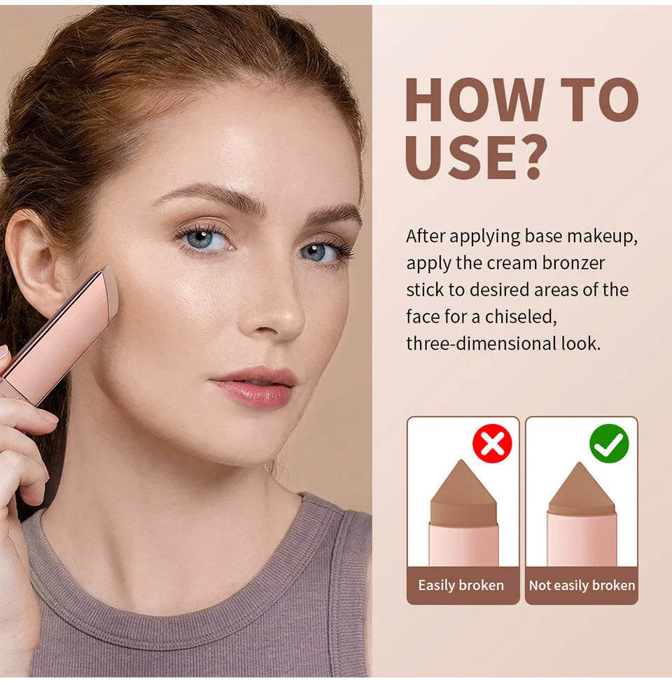7.2gTriangle Cream Bronzer Stick, Multi-function Contour Highlighter Stick, 3D Face Shading Brightening Makeup Oasis Select