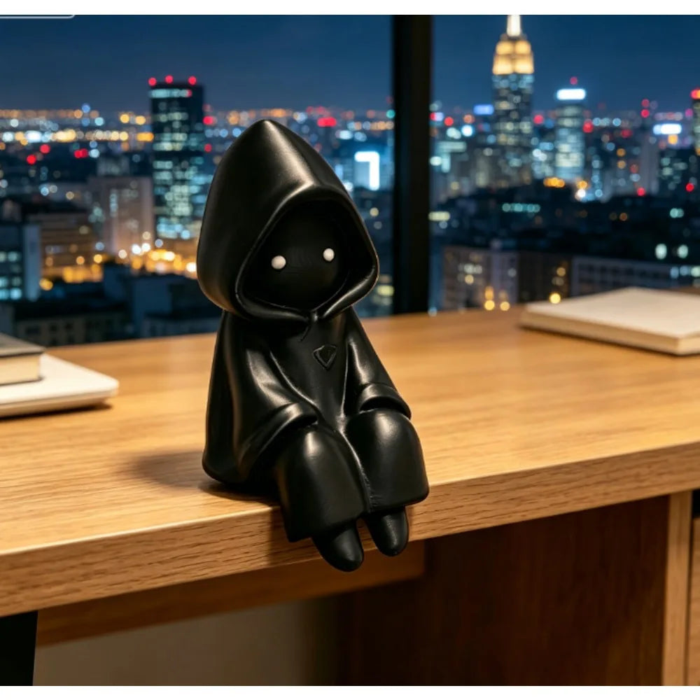 Mysterious Hooded Death Figurine 3DPrinted Cute Sitting Ghost Statue Computer Screen Decor Home Decor Miniature Desktop Ornament Oasis Select