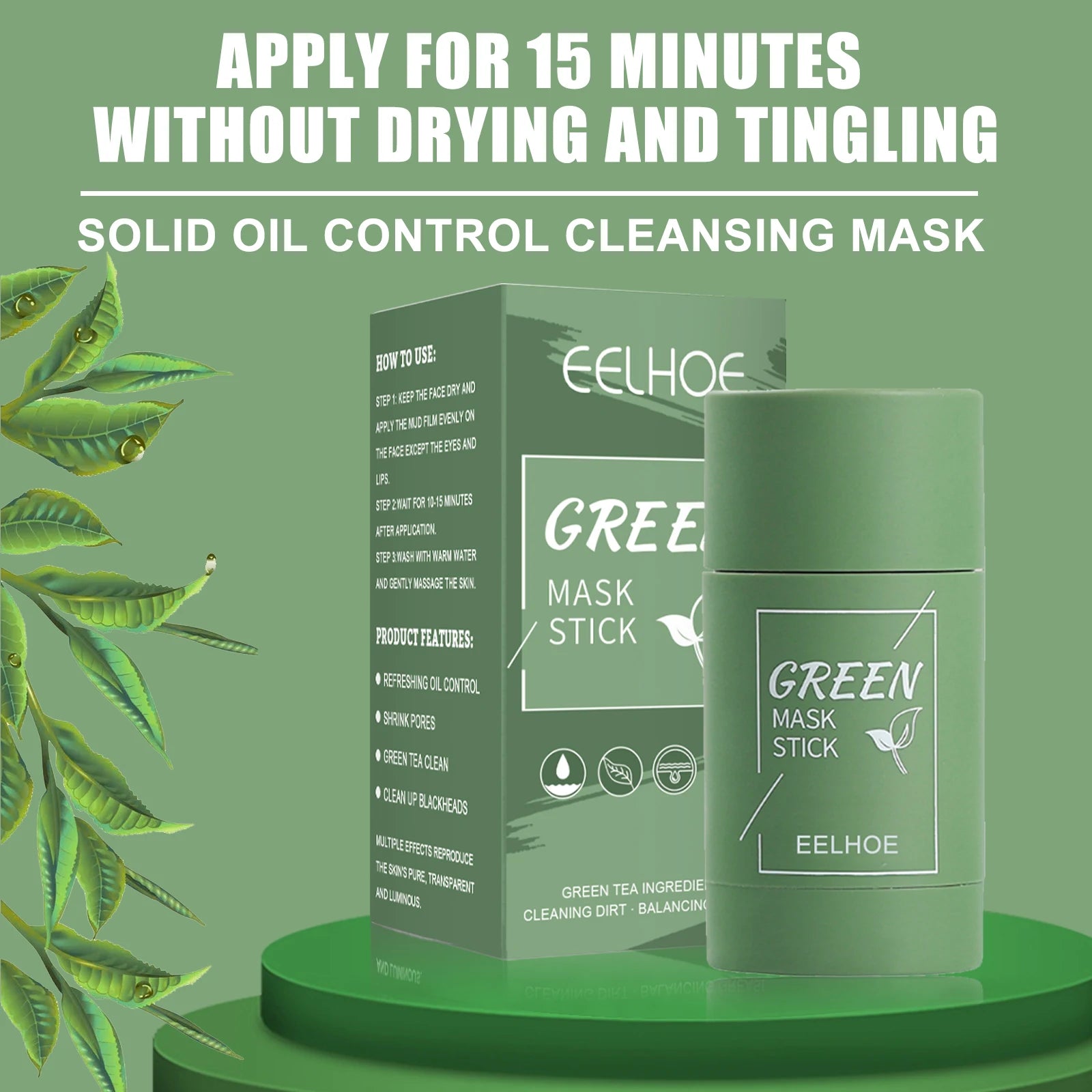 Green Tea Solid Cleansing Mask Stick – Pores & Blackheads Clay Face Mask Stick Oasis Select