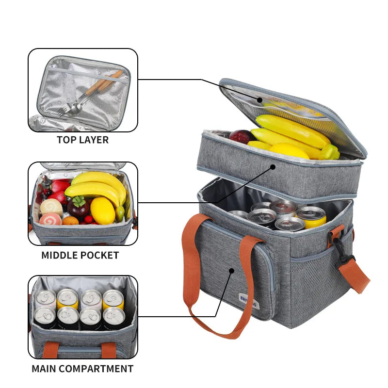 Insulated Lunch Bag – Expandable Double Deck Leakproof Tote