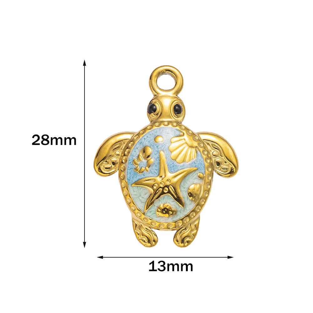 5pcs Stainless Steel Enamel Animal Sea Turtle Tortoise Charms Pendant for Bracelet Necklace Jewelry DIY Craft Making Wholesale Oasis Select Blue 1