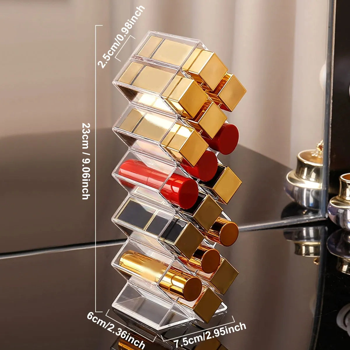 1pc Lipstick holder manager, fish shaped mouth red tower, transparent lipstick storage rack, lipstick display rack Oasis Select 16 grids