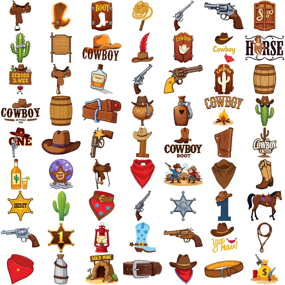 63-Piece Waterproof Temporary Tattoos – Western Cowboy Stickers