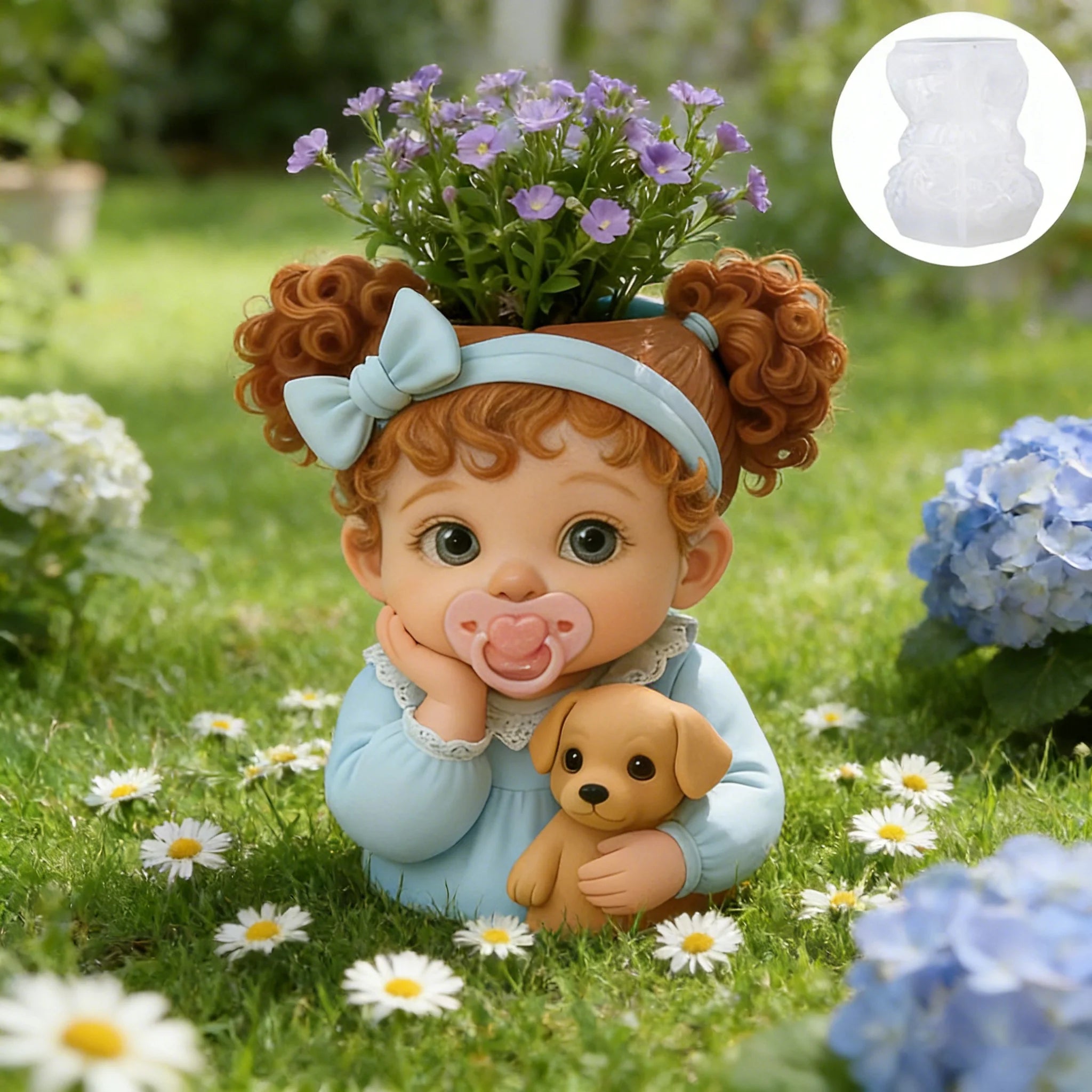 3D Cute Baby With Dog Silicone Mold DIY Resin Vase Gypsum Pot Candle Holder Storage Container Home Decor Craft Making Mould Oasis Select