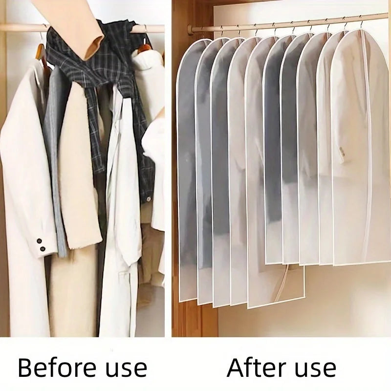 5PCS Clothes Hanging Dust Cover Wedding Dress Cover Storage Bag Transparent Fully Enclosed Clothes Cover With Zipper Suit Coat Oasis Select