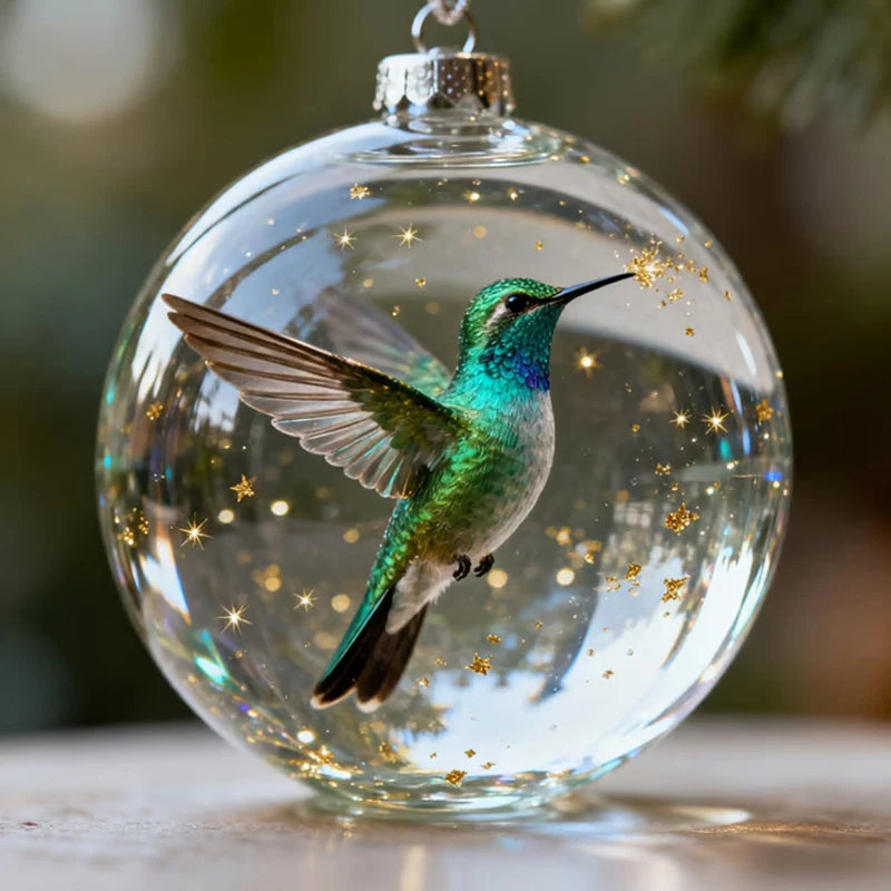 Hummingbird Christmas Ball Ornament | 3D Clear Plastic Tree Decor