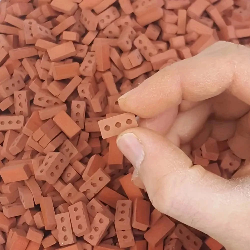 Mini Red Brick 100/200pcs -DIY Miniature Brick Building Realistic Fake Bricks, for Fairy Garden Construction,Party Decorations Oasis Select 100PCS Red 3 holes