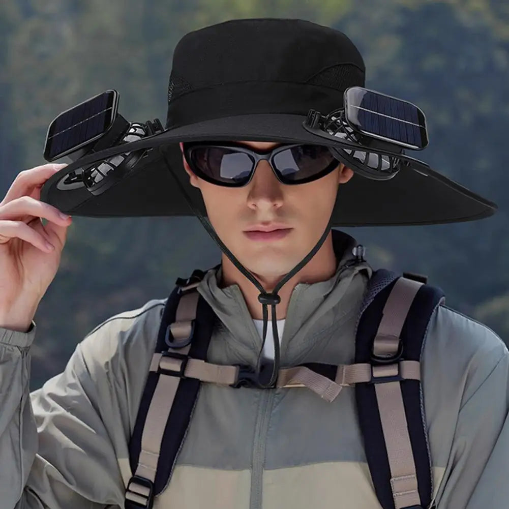 Solar Fan Hat – Wide Brim UV Protection & 3-Speed Cooling