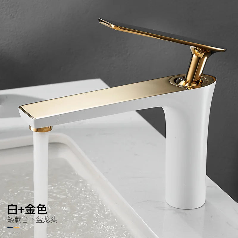 All Copper Black Gold Basin Faucet Sink Hot and Cold Faucet White Heightened Bathroom 1/2,3/8 Oasis Select C G1/2