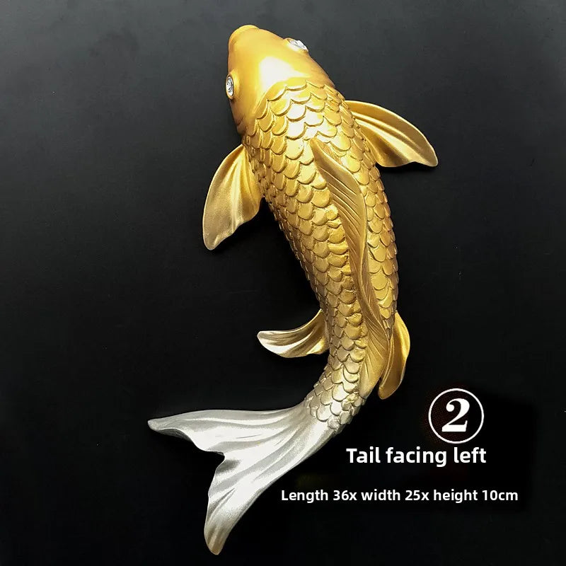 Lucky Koi Fish 3D Wall Decor, Resin Stereoscopic Carp Wall Hanging, Creative Wealth Feng Shui Home Art Wall Sticker Ornament Oasis Select J Left