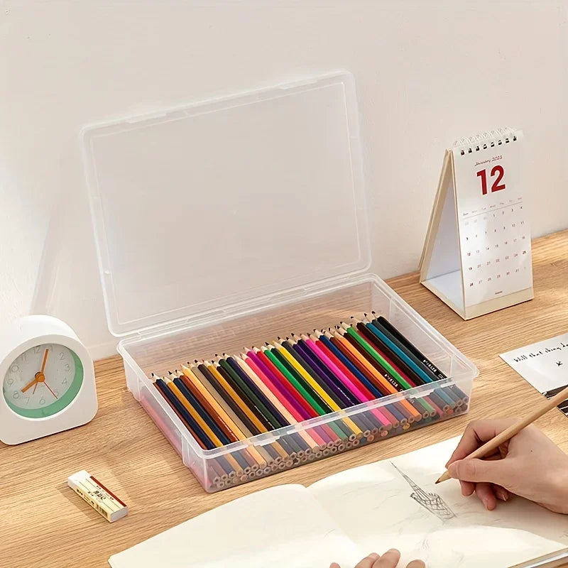 Large Capacity Pencil Case Transparent Plastic Notebook Sketch Marker Colored Lead Painting Storage Box, Back To School Supplies Oasis Select