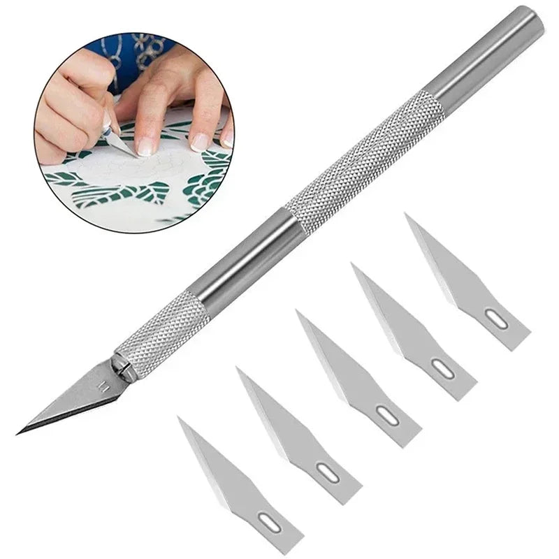 Non-Slip Metal Scalpel Knife Tools Kit Cutter Engraving Craft knives +5pcs Blades #11 for Mobile Phone PCB DIY Repair Hand Tools Oasis Select