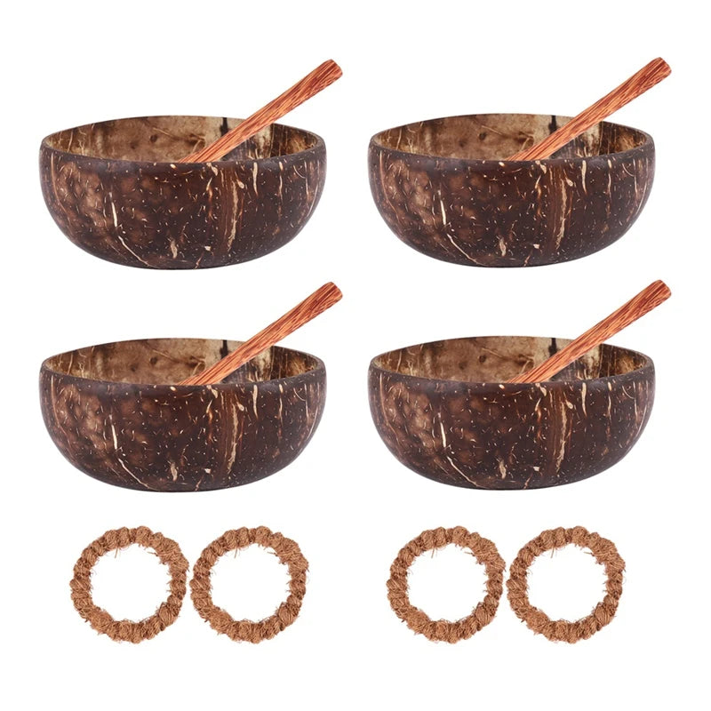 WISH 1 Set Of Natural Coconut Shell Bowls With Spoon And Stand Suitable For Ice Cream, Desserts, Rice, Snacks, Nuts Oasis Select