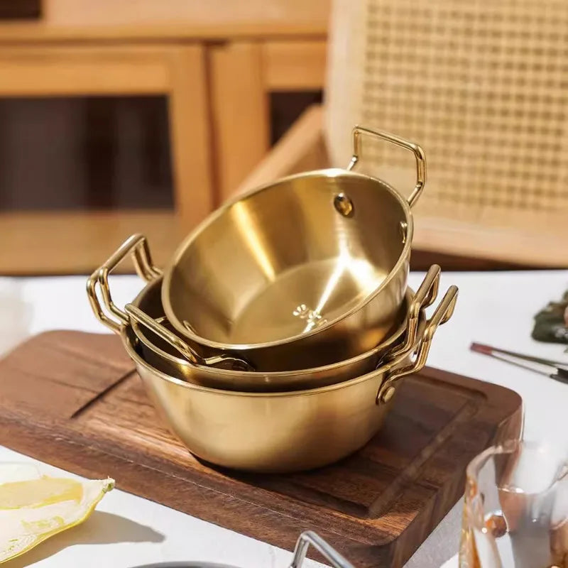1Pcs Korean Style Cuisine Bowl Durable Stainless Steel Rice Wine Bowls Household Double Ear Snacks Plate Instant Noodle Bowl Oasis Select