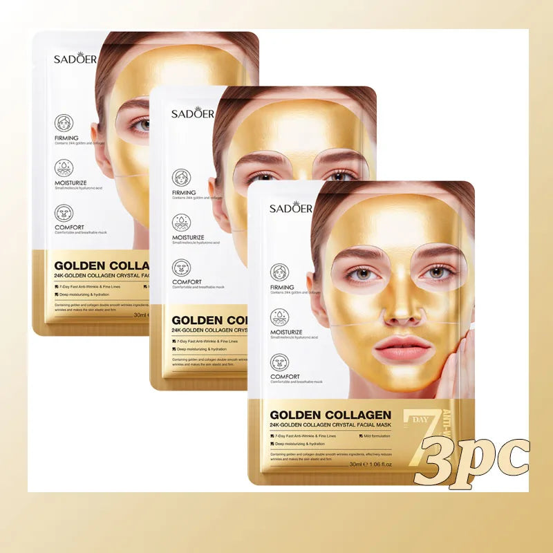 SADOER 24K Gold Collagen Face Mask – Firming & Hydrating Collagen Face Mask Oasis Select 3pc