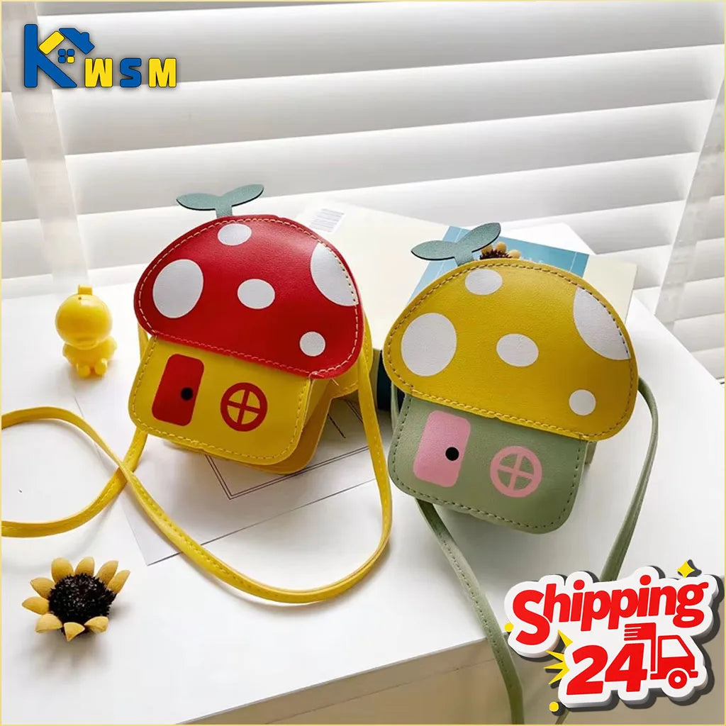 1-8PCS Cartoon Kids Bag Crossbody Sling Bag for Girls Mushroom Design Shoulder Purse Childrens Wallet Casual Korean Style Tote Oasis Select