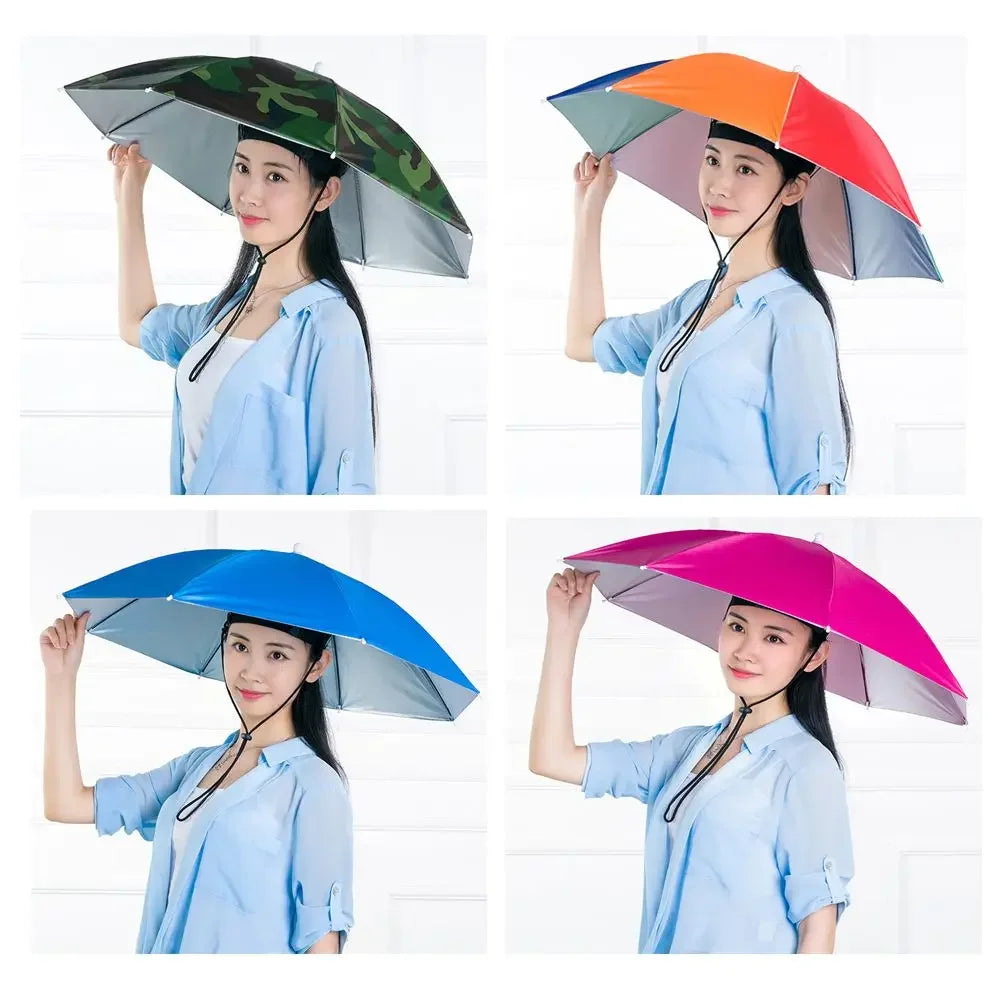 1PC Umbrella Hat Windproof Fishing Head Wearing Sunshade Rain Gear Outdoor Folding Portable Umbrella Camping Beach Head Hats Oasis Select