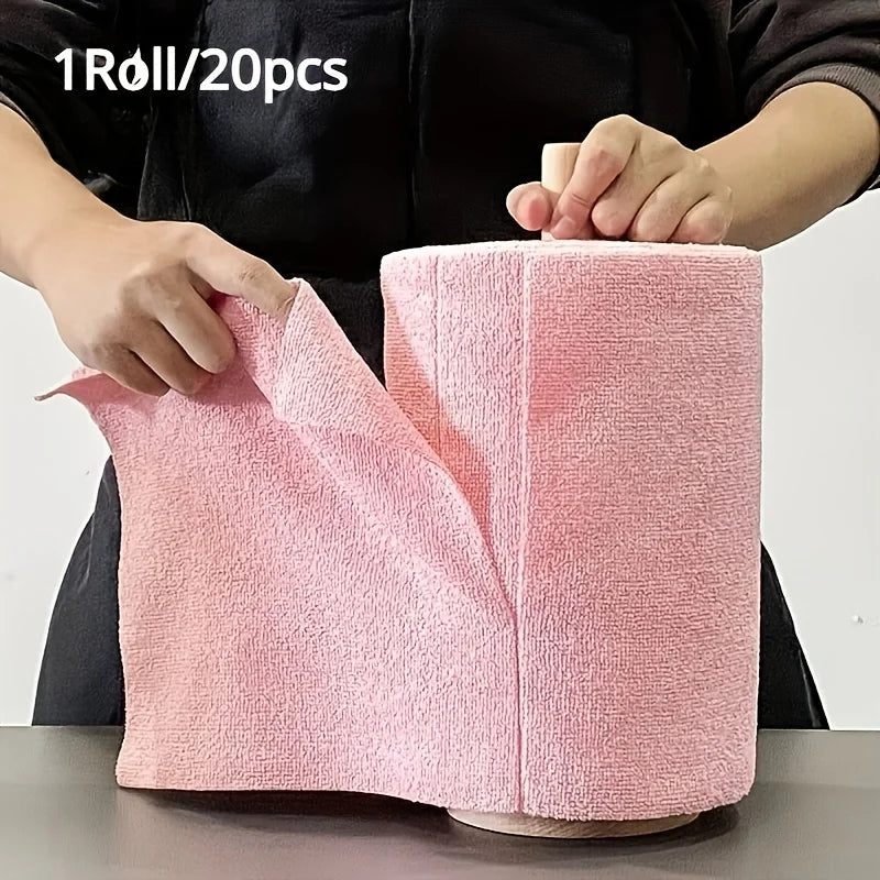 1 roll/20 reusable microfiber cleaning cloths - kitchen towels, multi sided household cloths Oasis Select Pink