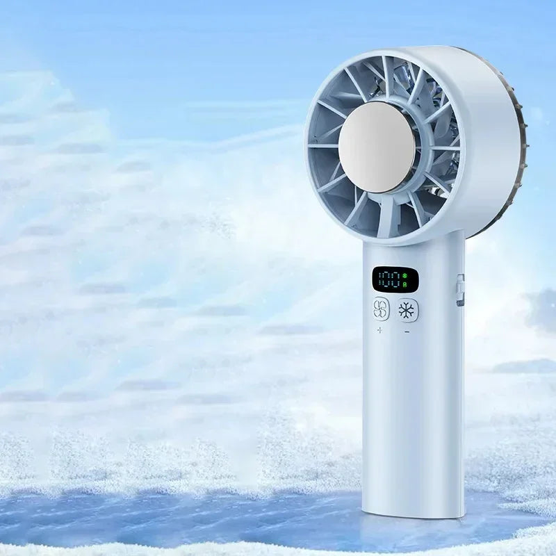 Portable LED Digital Display Travel Camping Outdoor Mini Ice compress High-Speed Cooling Fan Handheld Fans USB Rechargeable fan Oasis Select Blue