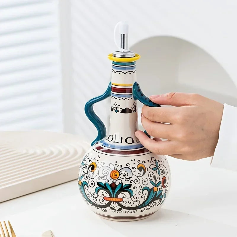 Dual Ear Ceramic Olive Oil Bottles Soy Sauce Vinegar Multifunctional Kitchen Seasoning Drainage Bottle Kitchen Accessories gifts Oasis Select