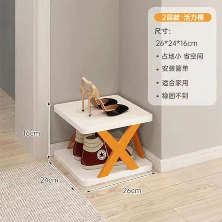 Household Economy Simple Shoe Rack Multi-layer Space Saving Free Installation of Dustproof Folding Plastic Shoe Storage Rack Oasis Select 2 layers of Orange