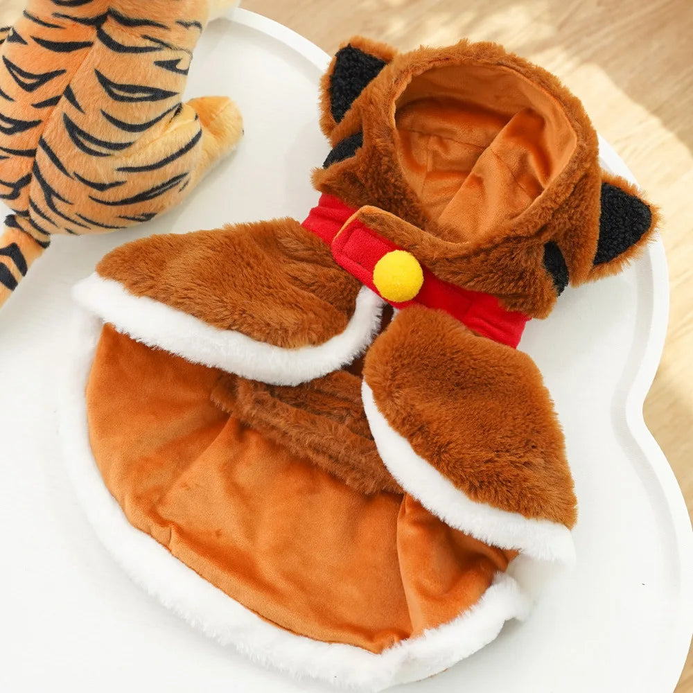 Pet Dog Cape Cat Tiger Winter Warmth Thickened Dog Small Dog Plush Cape Cat Supplies Oasis Select Embroidery cape Within 4 kg