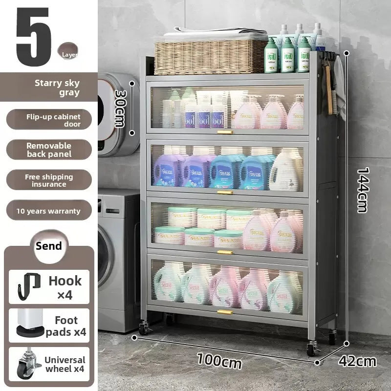 Toilet rack Floor-to-ceiling multi-functional dustproof laundry detergent Cosmetics Bathroom storage Balcony storage cabinet Oasis Select Grey 100CM 2