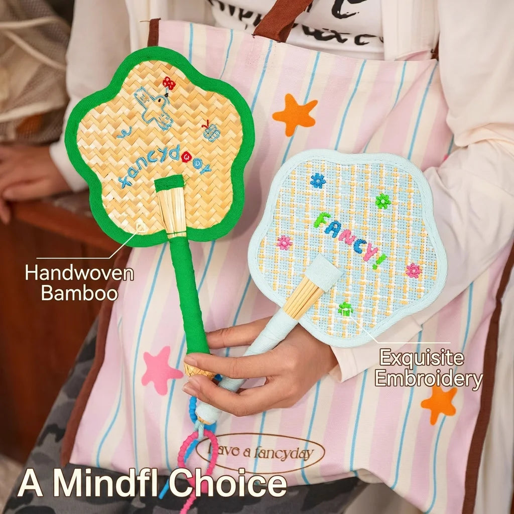 Handmade Manual Straw Hand Fans Flower Shape Handheld Hand Cranked Fan Adjustable with Hanging Hoop Summer Cooling Fan Oasis Select