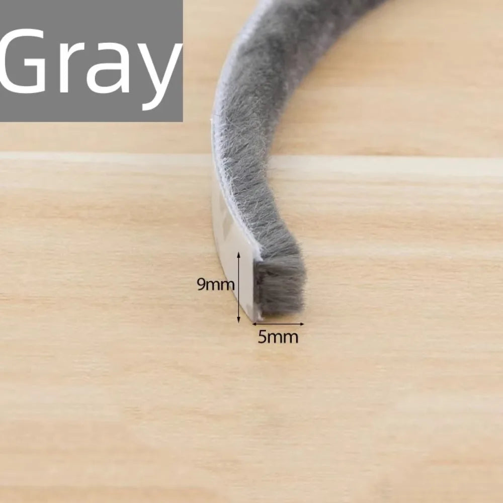 New 10Meters Sealing Strip Self-adhesive White Grey Wind-proof Brush Strip Sound Insulation Dust Strip Soundproof Dustproof Oasis Select Gray 9x5mm