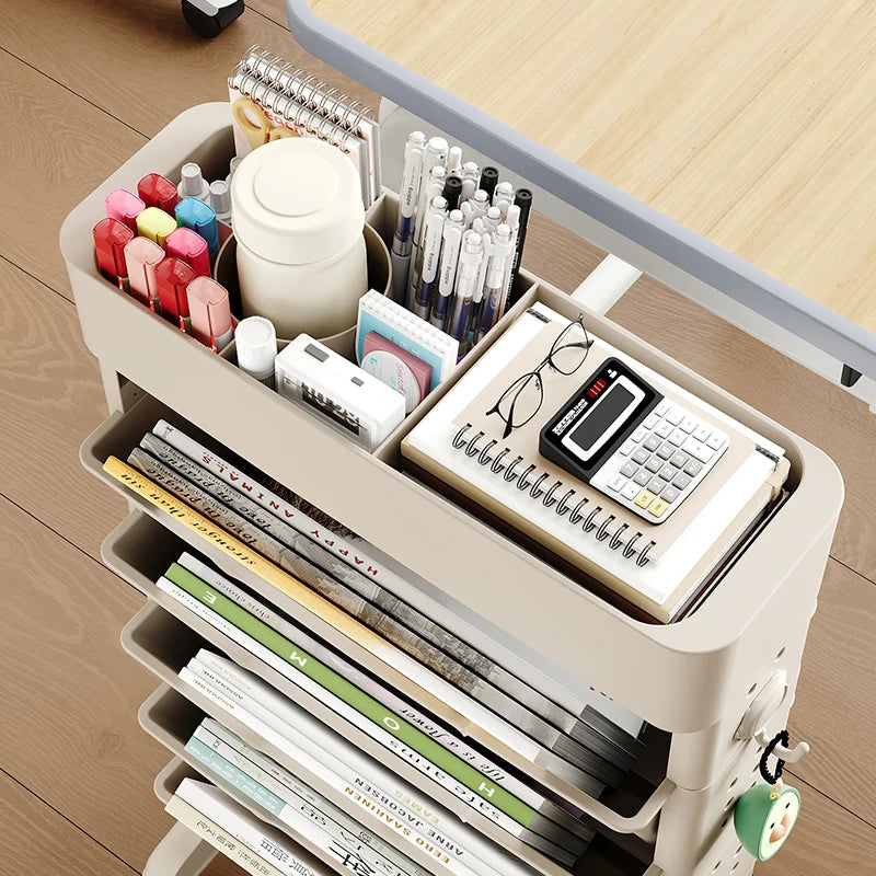 Side table bookshelf, schoolbag storage rack, household multi-level mobile trolley, learning supplies storage rack Oasis Select