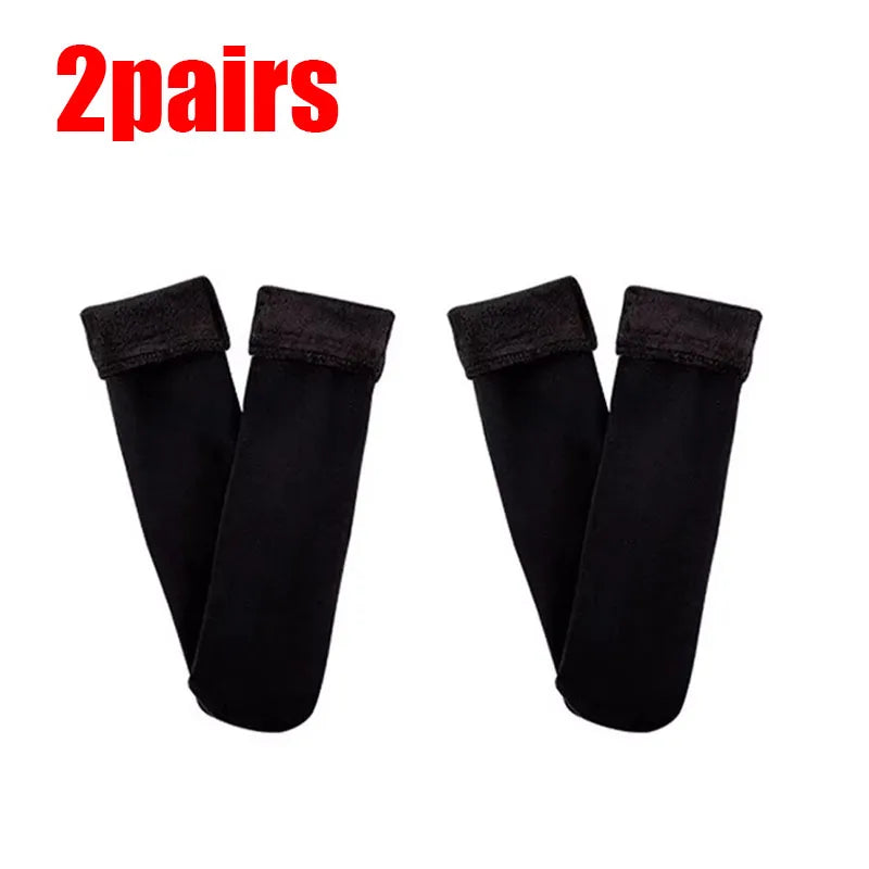 1/2/3/4Pairs Thermal Winter Thicken Plush Socks Women Solid Color Velvet Floor Socks Girls Fleece Lining Nylon Mid-Tube Stocking Oasis Select 2pairs black One Size