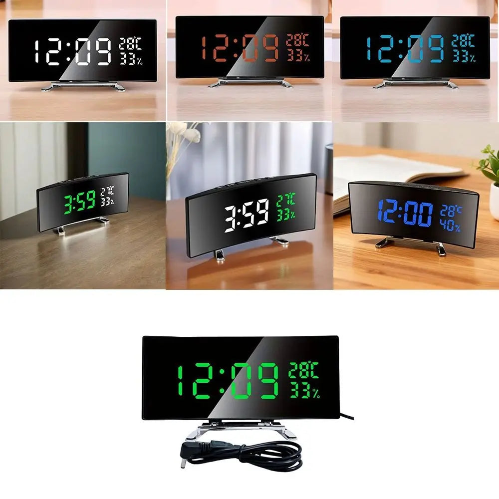 Curved LED Digital Alarm Clock | Large Screen, Dual Alarm & Dimmer