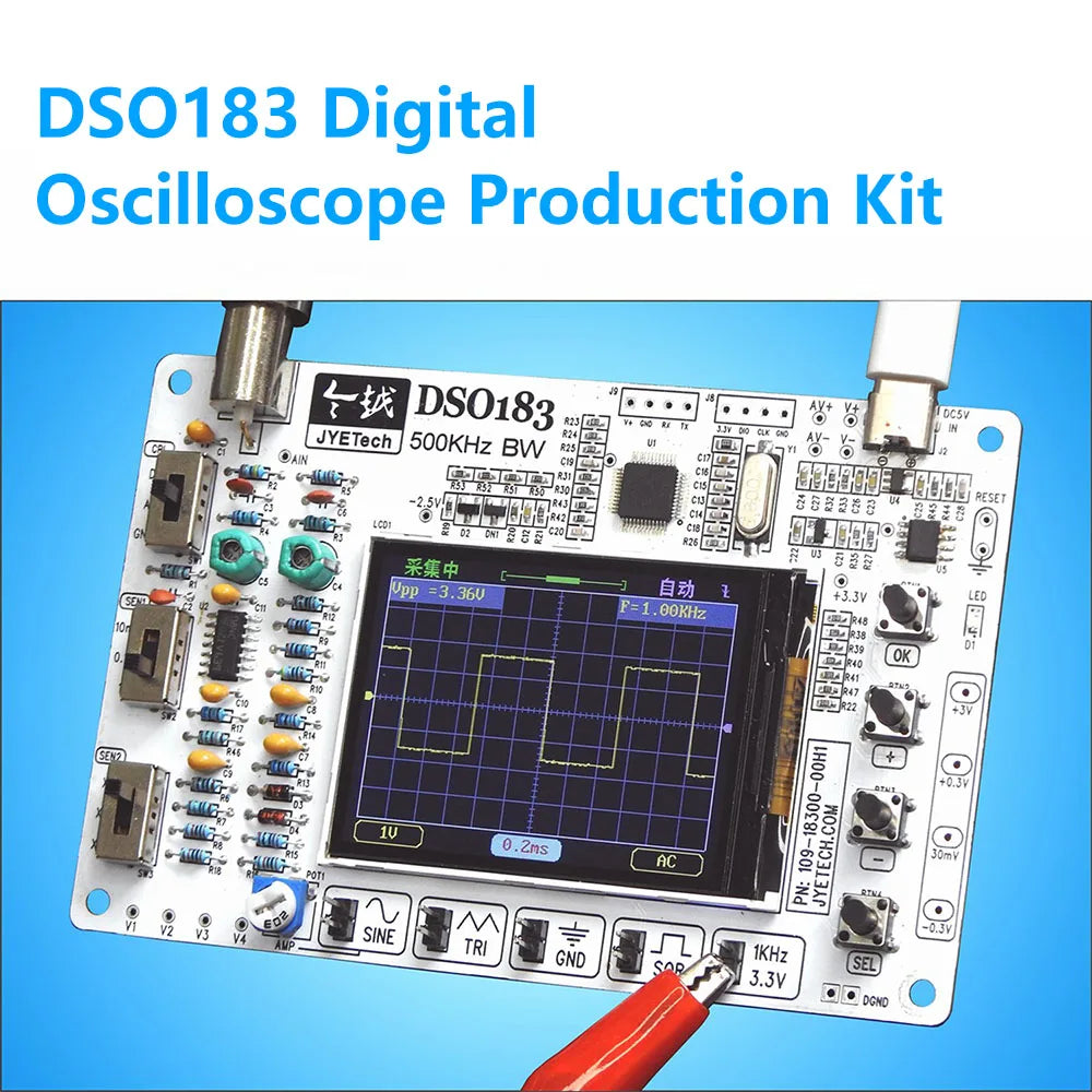 DC 5V DSO183 0-500KHz Digital Oscilloscope DIY Parts Beginner Training Measurement Instrument Electronic Kit Type C Interface Oasis Select