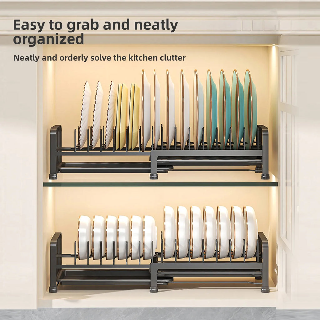 Retractable Dish Storage Rack Kitchen Pot Lid Rack Single Layer Drain Rack Bowl Dish Drain Shelf in Cabinet Oasis Select