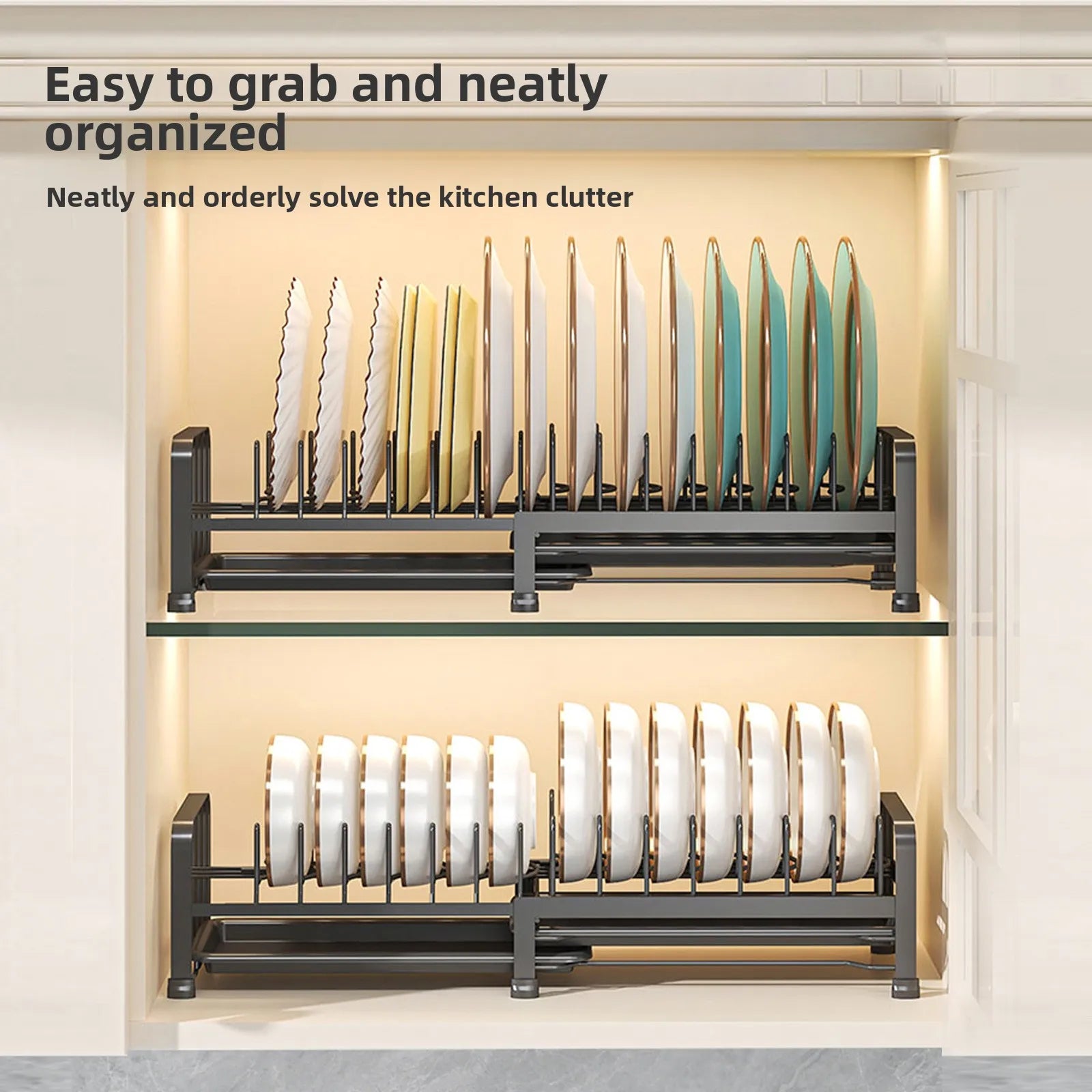 Retractable Dish Storage Rack Kitchen Pot Lid Rack Single Layer Drain Rack Bowl Dish Drain Shelf in Cabinet Oasis Select