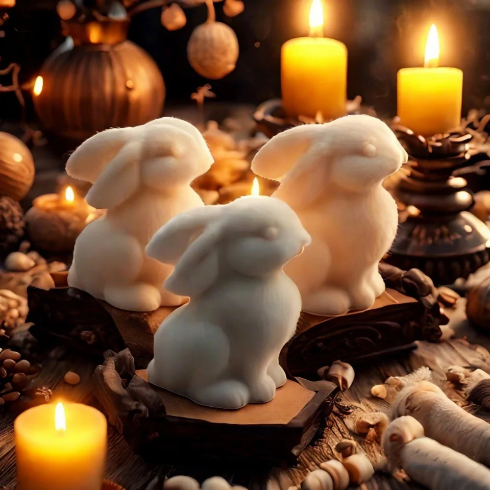 Couple Rabbit Shape Silicone Mold DIY Scented Candle Silicone Mould Soap Candle Making Supplies Gifts Easter Home Decoration Oasis Select
