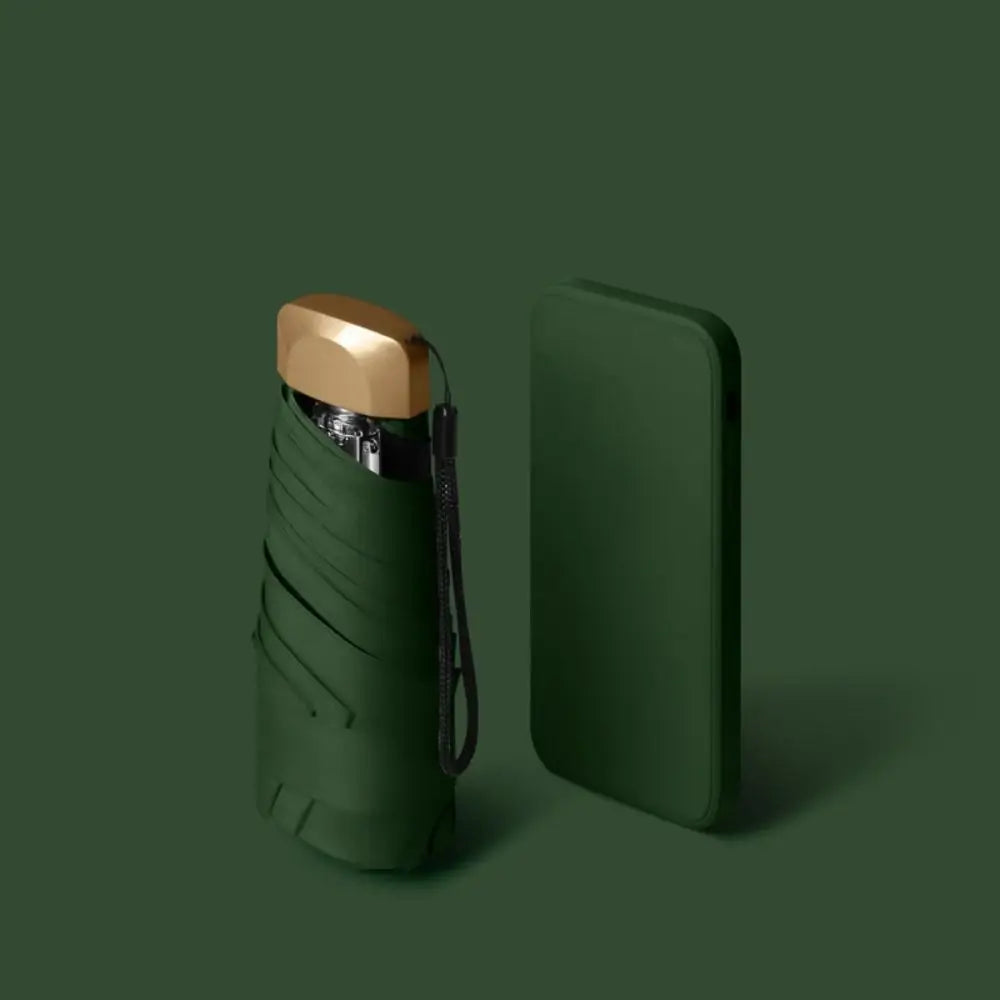 Fashion Ultraviolet Protection Parasol Small Pocket Folding Rain Umbrella Wind Resistant Mini Sun Umbrella Outdoor Oasis Select Dark Green 8K Aluminum