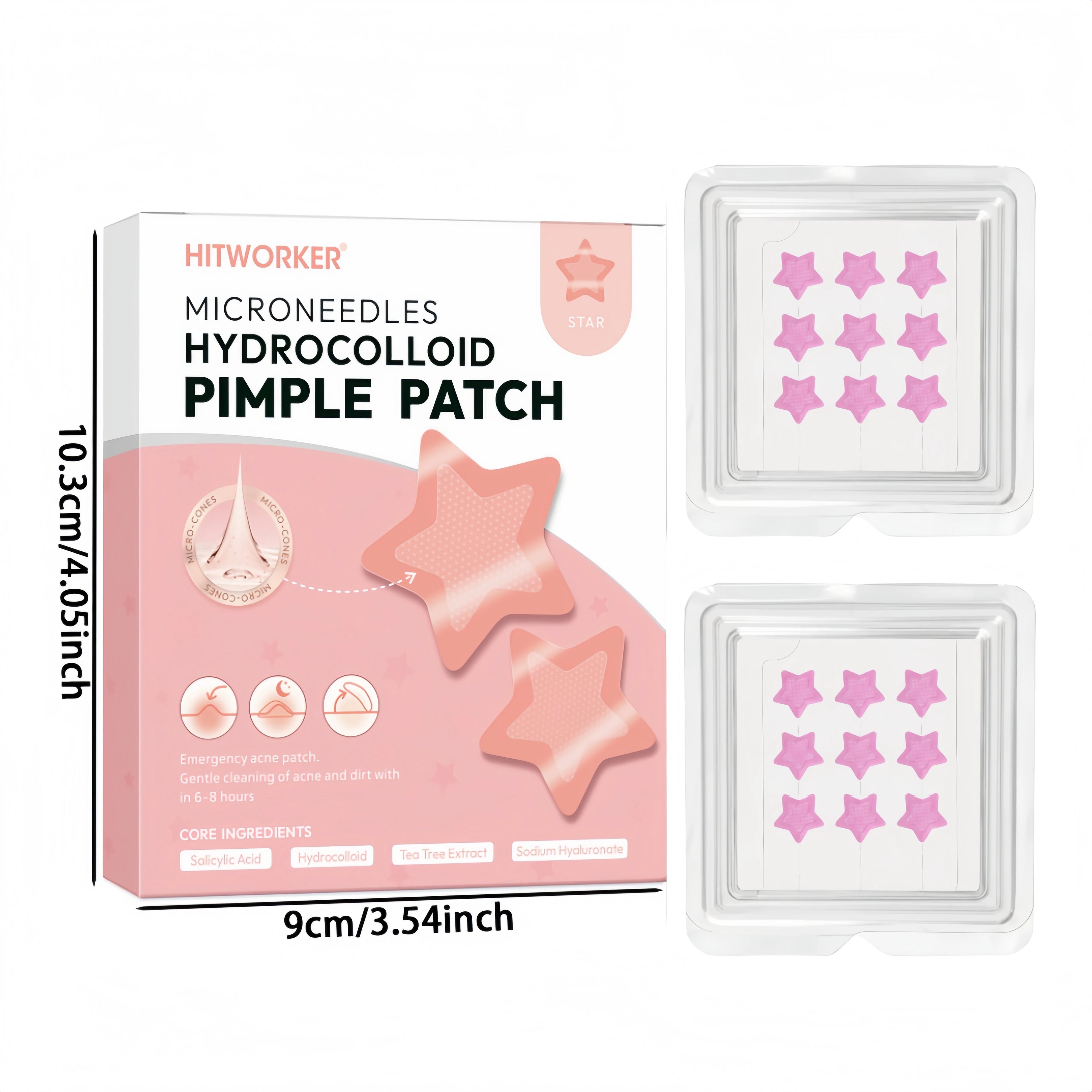18/9pcs water-based gel pink star shaped microneedle acne patch, - waterproof, alcohol free, used to absorb acne secretions Oasis Select