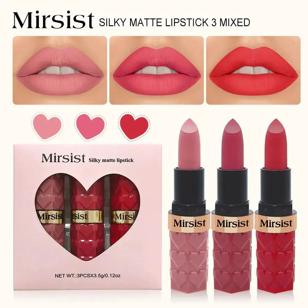 Mirsist 3-Piece Matte Velvet Lipstick Set – Waterproof & Long-Lasting