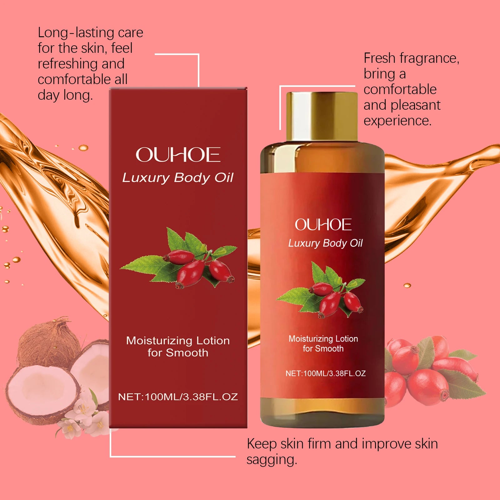 100ML Luxury Body Oil Deep Moisturizing Improve Sagging Enhance Skin Elasticity Fresh Fragrance Massage Firming Body Essence Oil Oasis Select