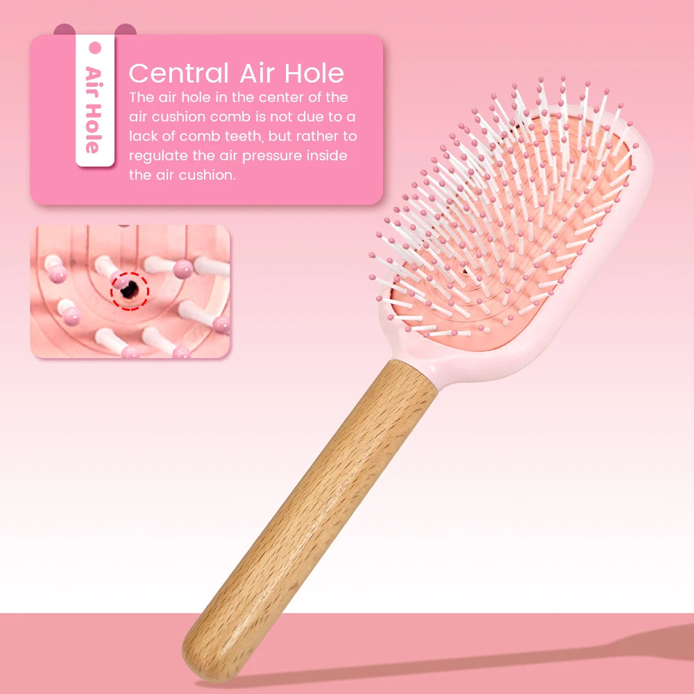 Pastel Air Cushion Hair Brush – Oak Wood Handle & Soft Bristles Hair Brush Oasis Select