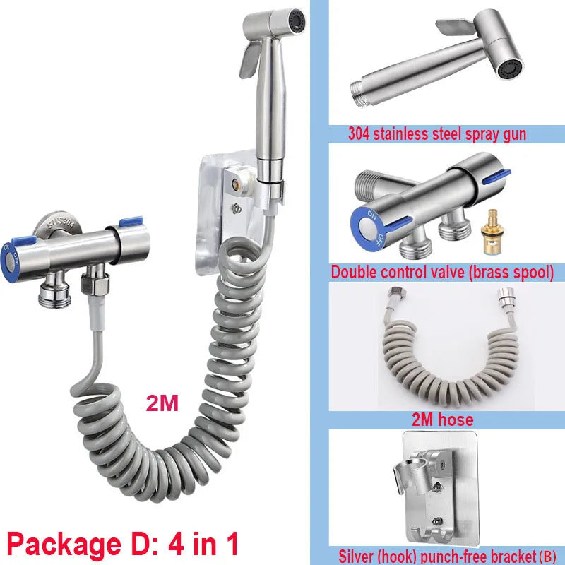Portable Bidet Toilet Sprayer Stainless Steel Hand Held Spray Toilet Shower Wc Dual Control Angle Valve Bathroom Accessories Oasis Select Package D 4 in 1 G1/2