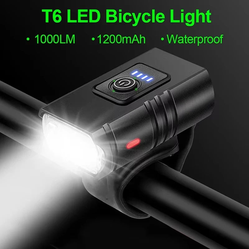 T6 LED Bicycle Headlight USB Rechargeable Plastic Flashlight Cycling High & Low Beam Bike Light Accessories Oasis Select