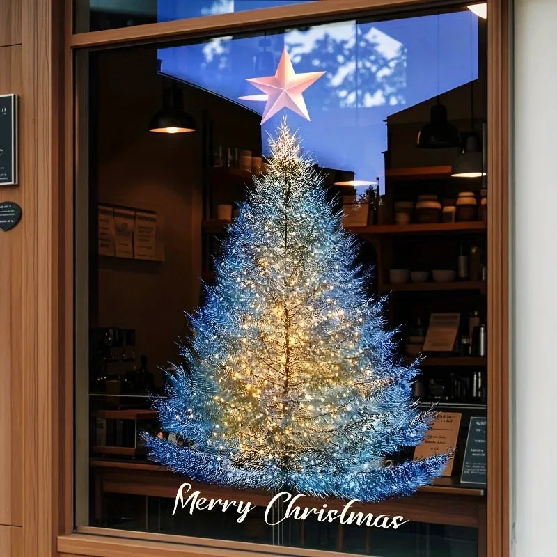 The Static Sticker on The Christmas Blue and Gold Christmas Tree Can Be Removed Stickers Oasis Select